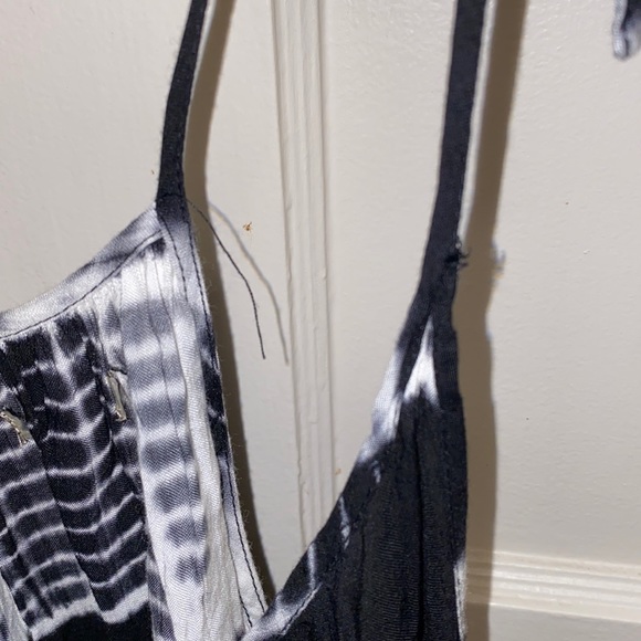 Black White Large Tie Dye Spaghetti Strap High Low Dress - Picture 6 of 13